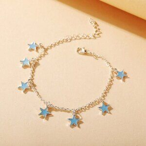 Blue Stars Silver Chain Pendant Anklet